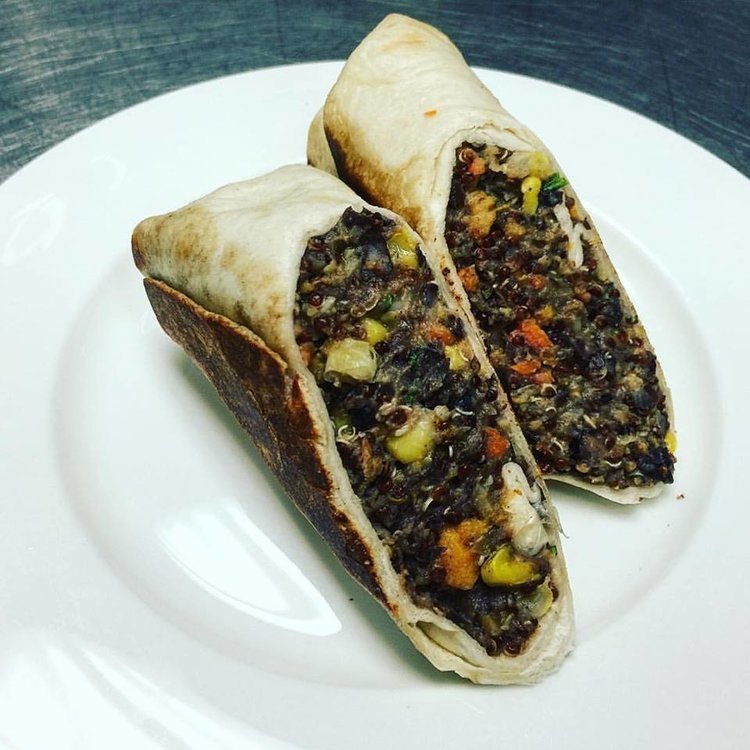 Green Salsa Chicken, Black Bean, Rice and Corn Burritos