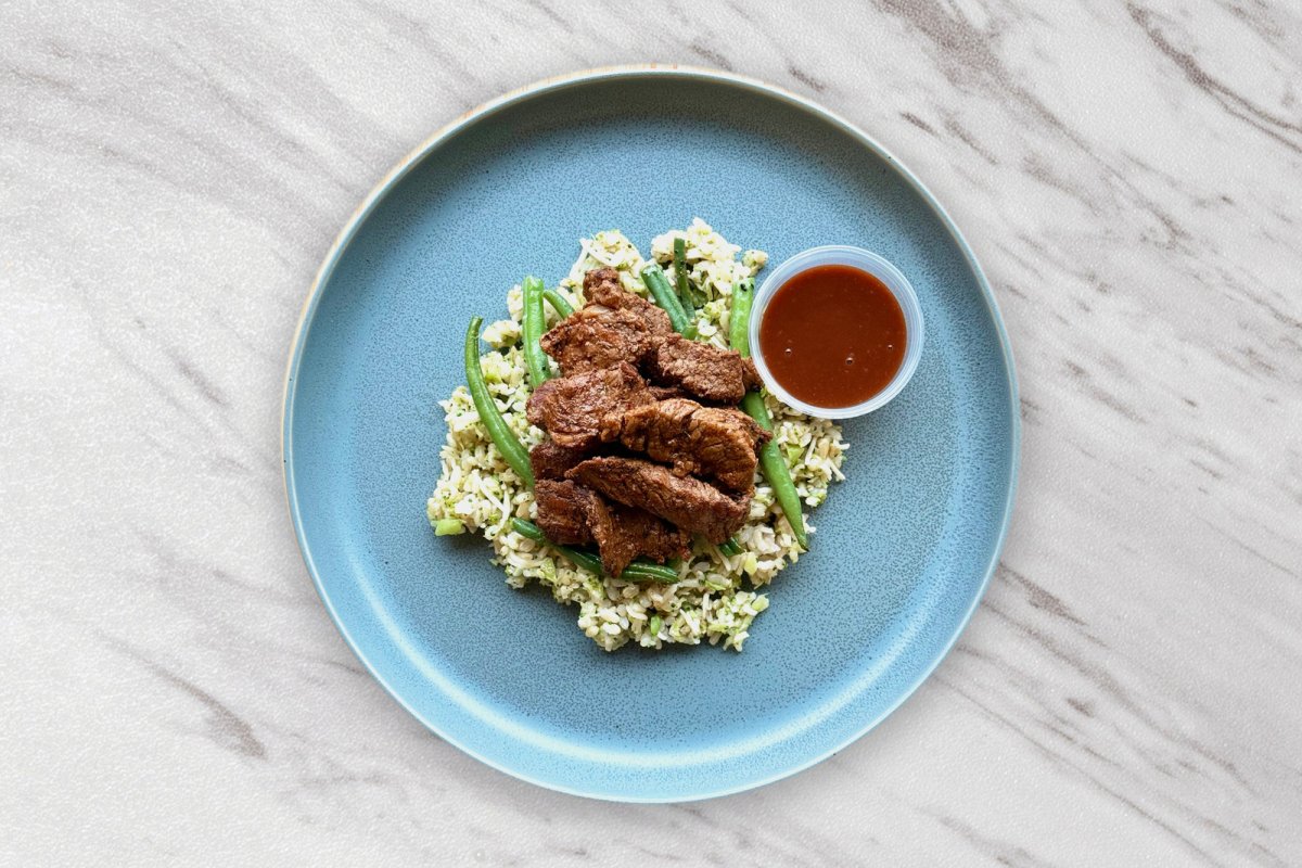 Sirloin Tips and Cheesy Rice