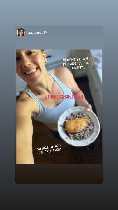 Real Instagram post from a.putney17: 'so nice to have prepped food' holding a Strong Kitchen plate